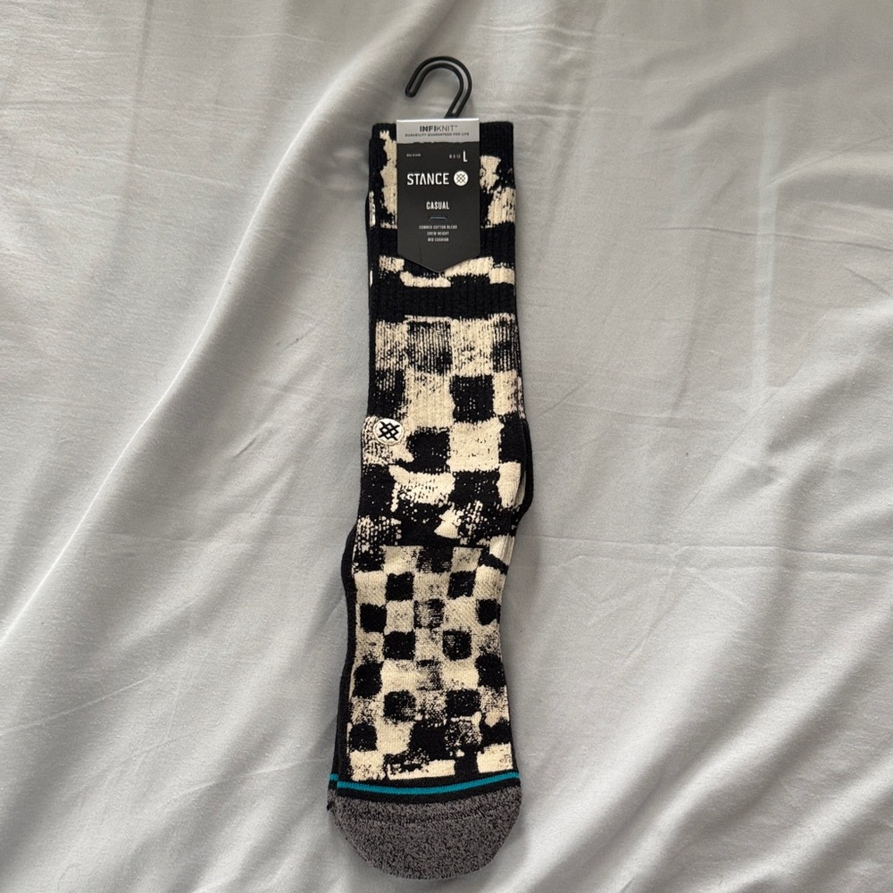 Stance Distressed Checkered Black and Cream Socks Inkiknit Crew Height